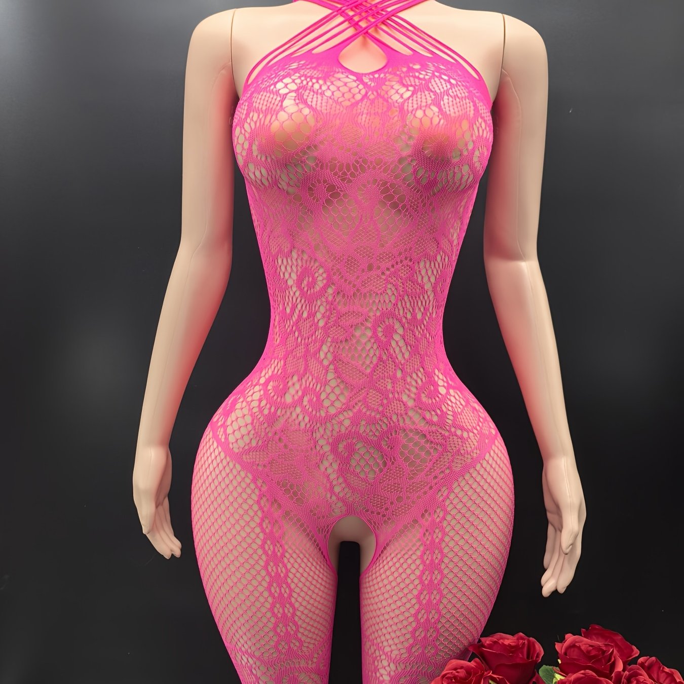 Medias de malla de talla grande para mujer con jacquard hueco y cuerpo de malla floral