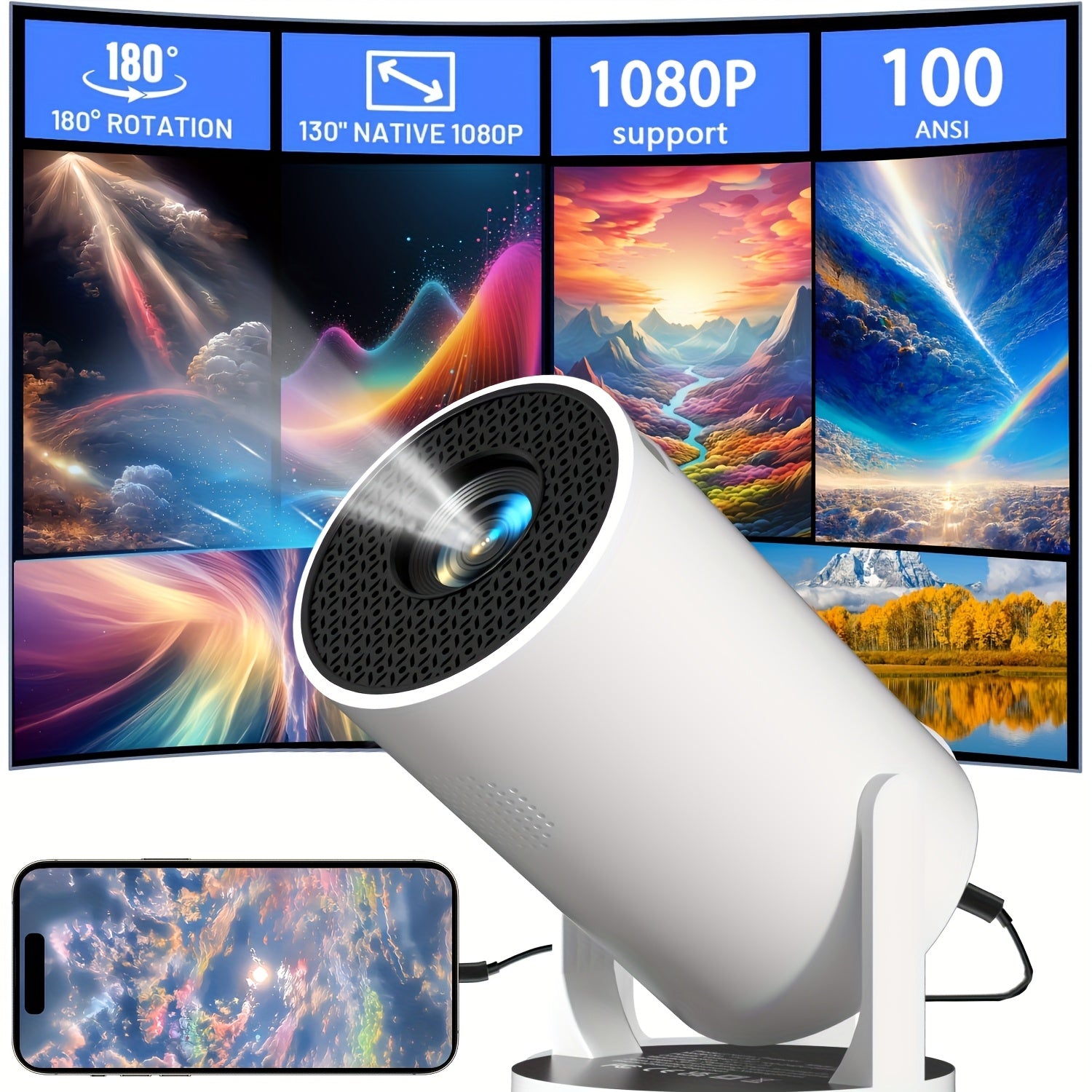 Mini Projector HD 1080p with Adjustable Projection and Smartphone Connectivity