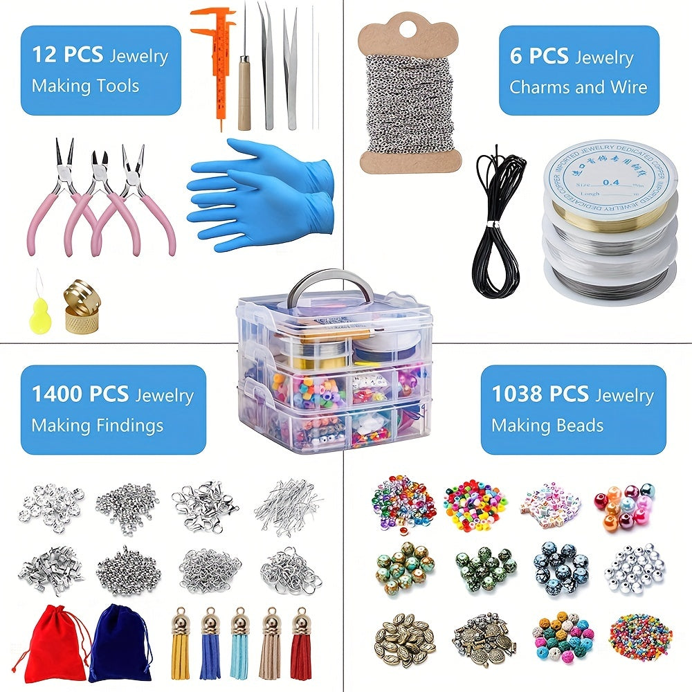 Beaded Jewelry Making Supplies Set for DIY Bracelets Necklaces and Earrings with Storage Box