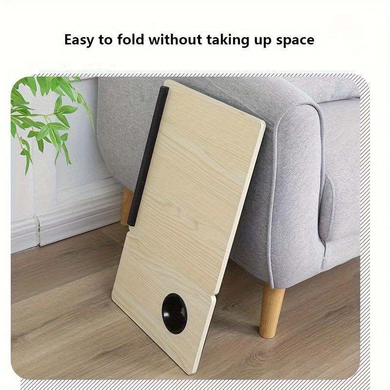 Sozlanadigan yotoq stoliga chashka tutqichli, portativ, yig'iladigan va qulay lap-stol, qora yoki peach rangda