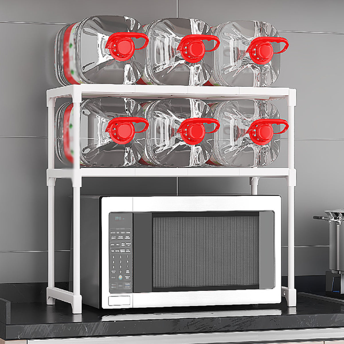 Flexible Three-Tier Kitchen Organizer for Microwave Oven and Spice Storage