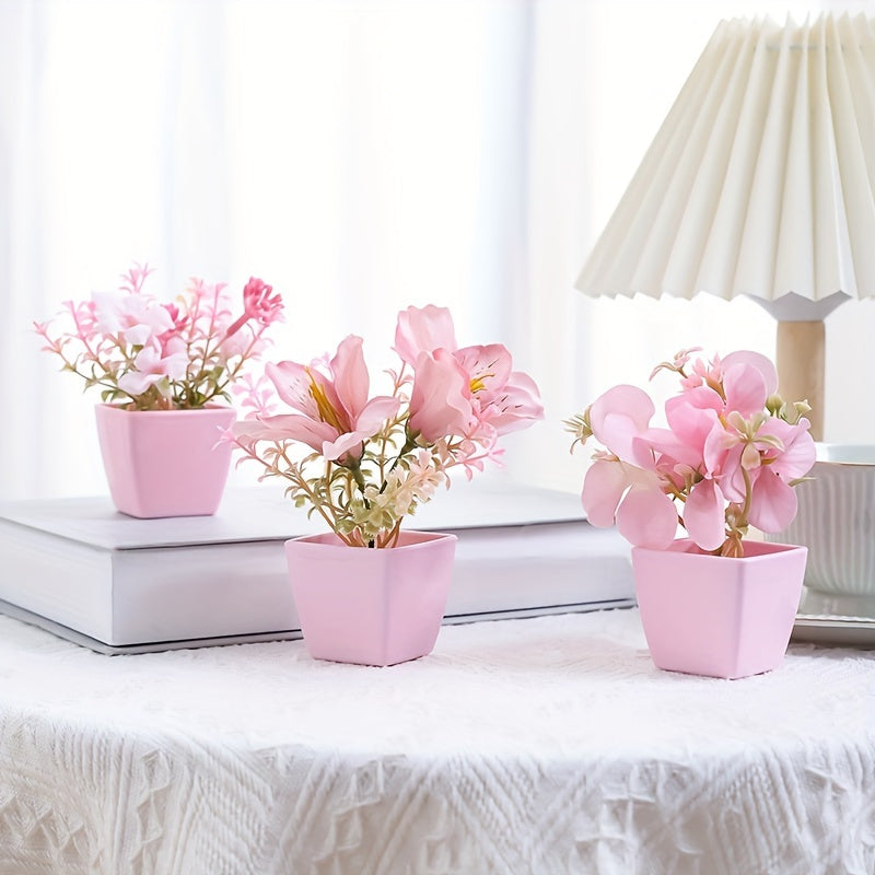 Set of 3 Mini Artificial Flower Arrangements for Wedding Home Office Decor Pink Peach Orchid