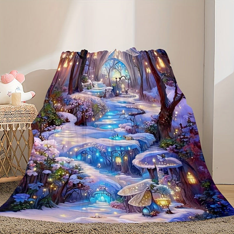 Digital Print Blanket Enchanted Forest Flannel Fleece Cozy Throw