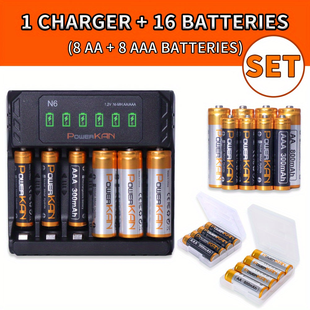Rechargeable NiMH AA AAA Battery Set with Fast Charger and USB Indicator