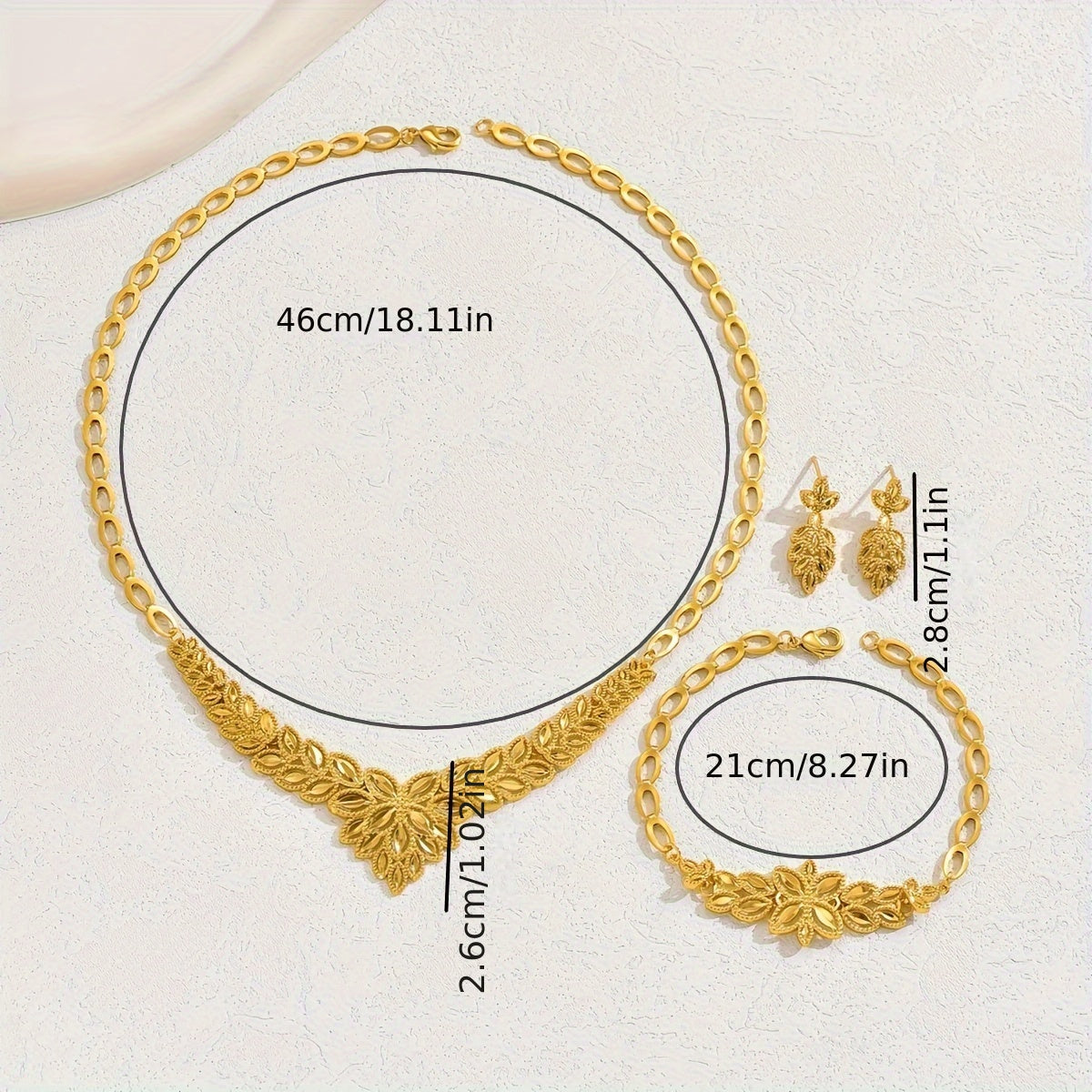 Ramadan Jewelry Set for Women Three-Piece Necklace Earrings Bracelet Elegant Wedding Accessories