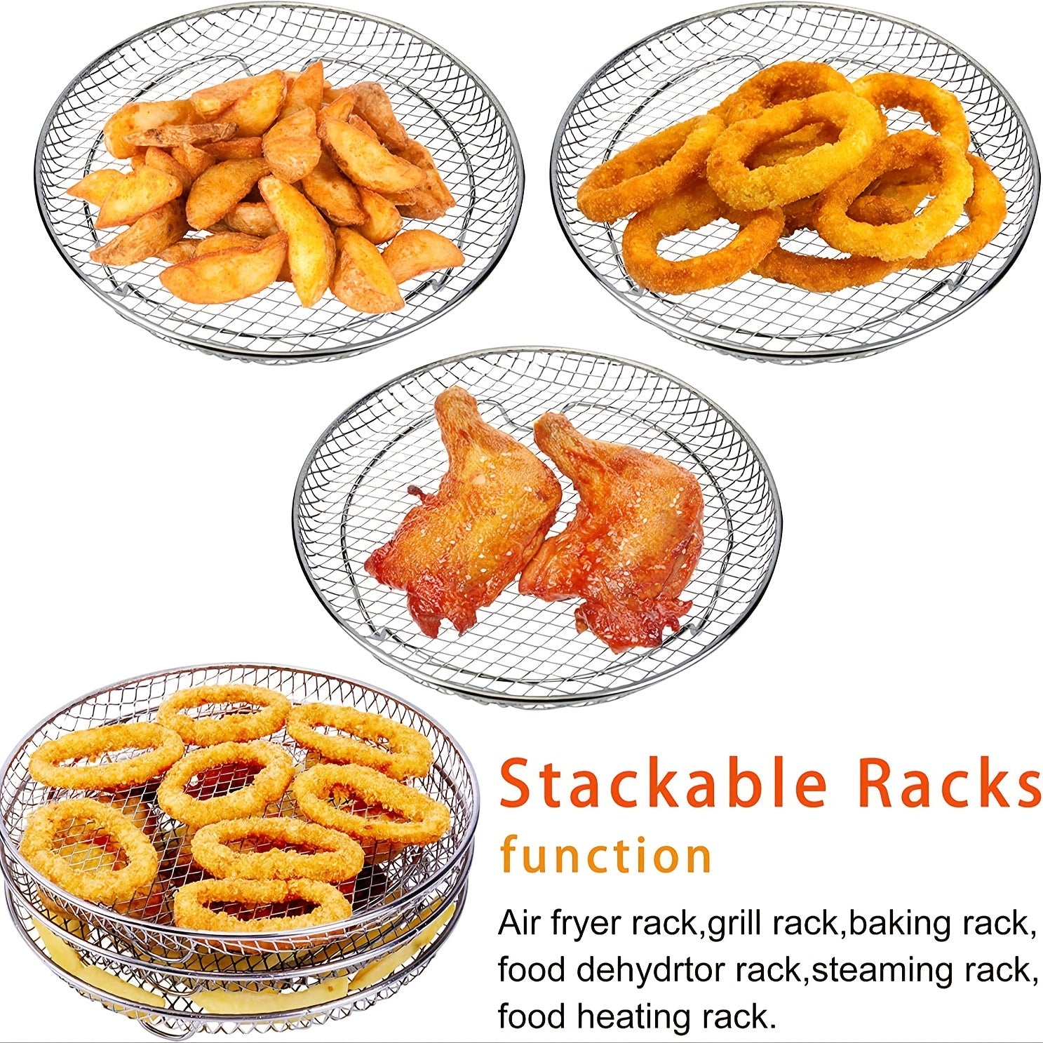 3-Tier Round Grill Rack for Air Fryer Stainless Steel