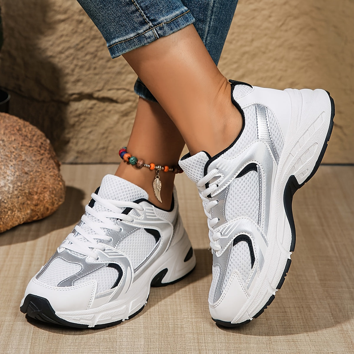 Women's Mesh Fashion Sneakers with Rubber Sole for All-Season Sports