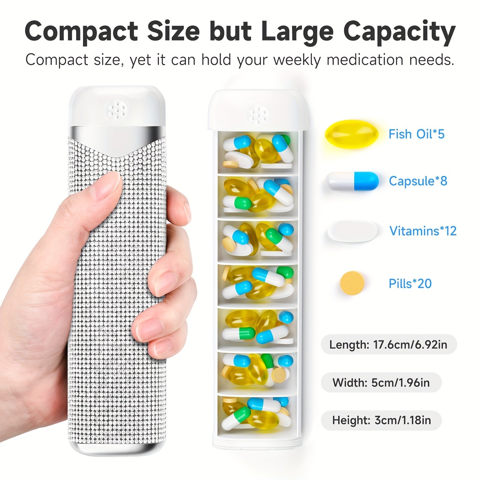 Women Men Weekly Diamond Medicine Organizer 7-Day Travel Vitamin Box