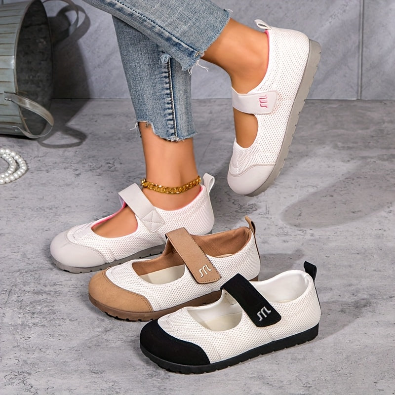Women Breathable Mesh Slip-On Flats White Brown Casual Comfortable Shoes