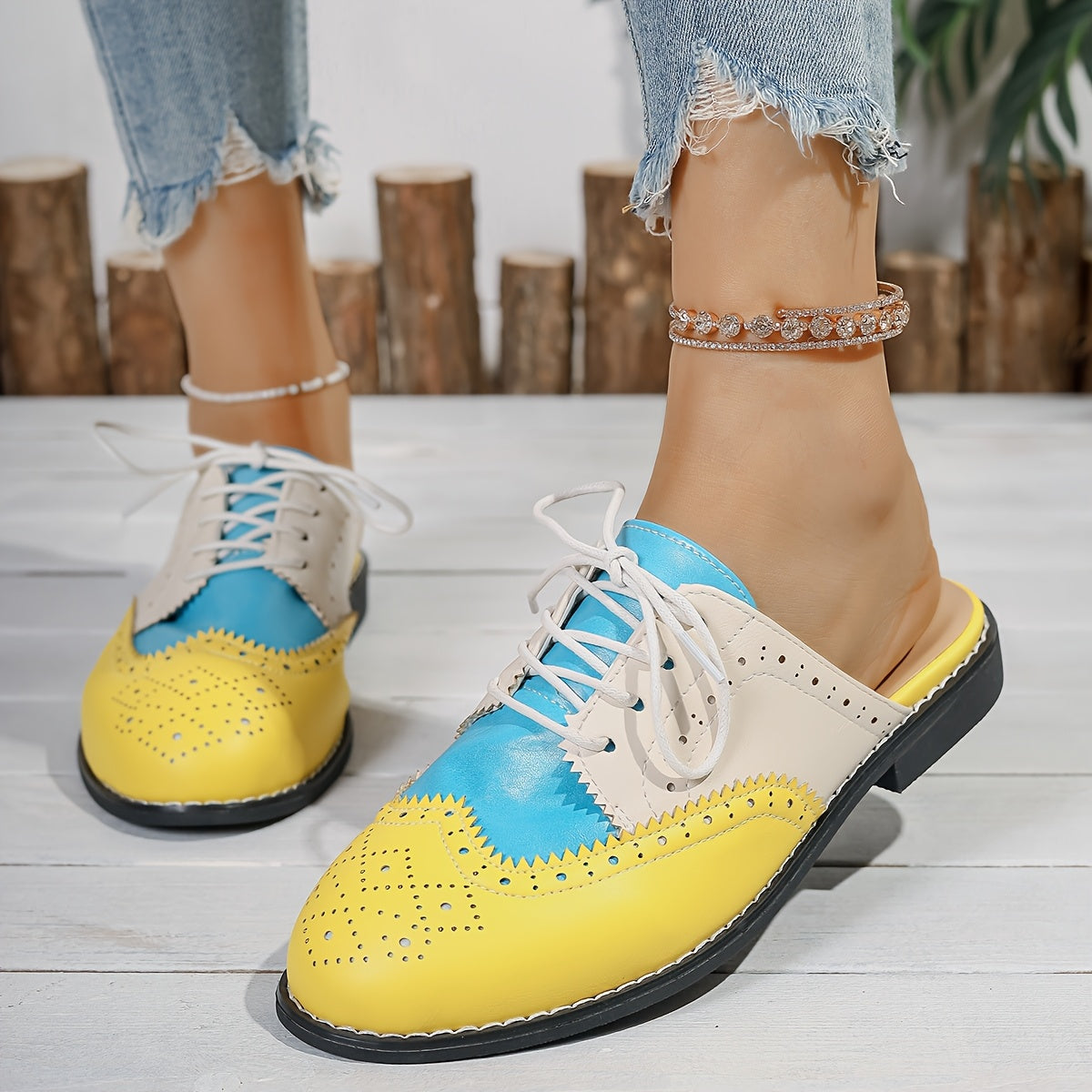 Women Summer Mules Comfortable Flat Shoes Casual Slip-On