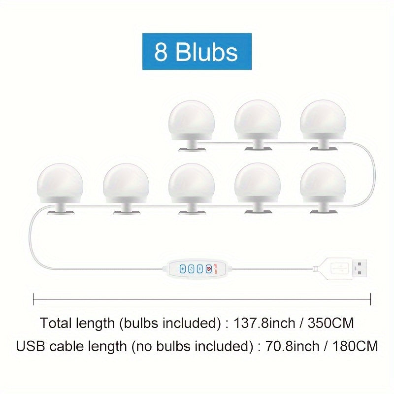 LED Makeup Mirror Lights Kit with 3-Color Dimmable USB-Powered for Vanity Cabinets and Stations