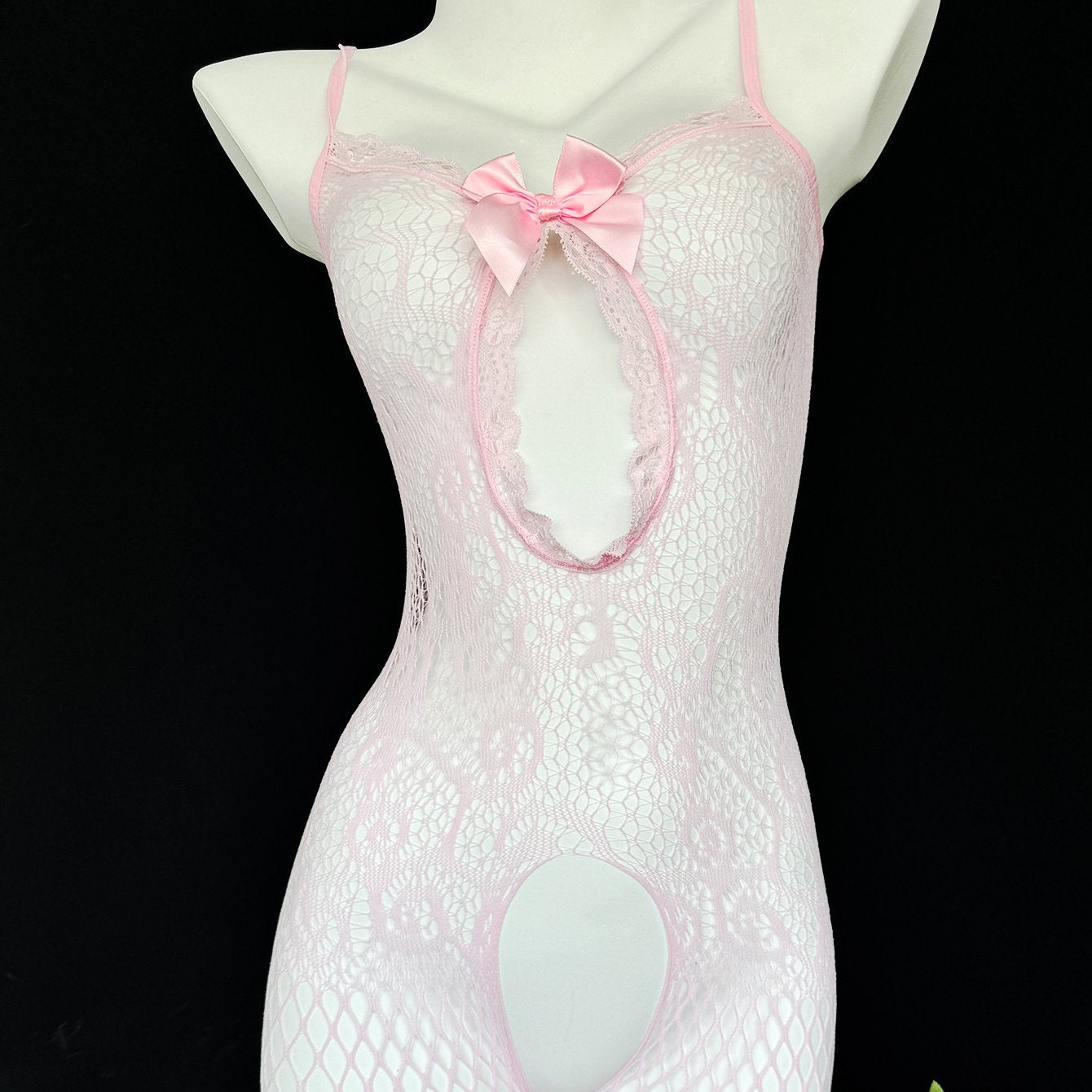 Body de encaje de malla negra para mujer para cita romántica o medias de San Valentín