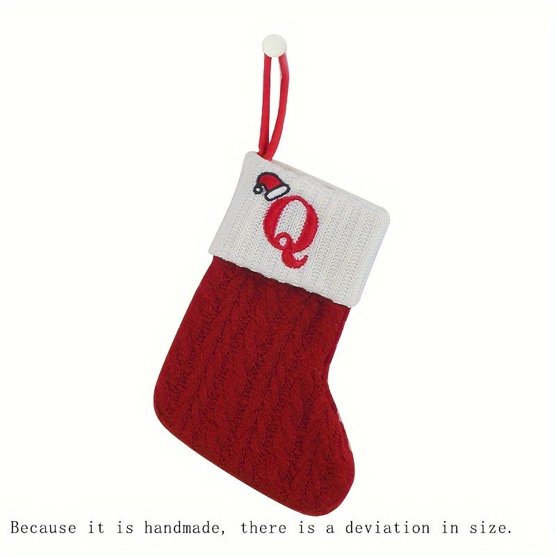11 Inch Christmas Stocking with Knitted Alphabet Design for Hanging or Gift Bag Polyester