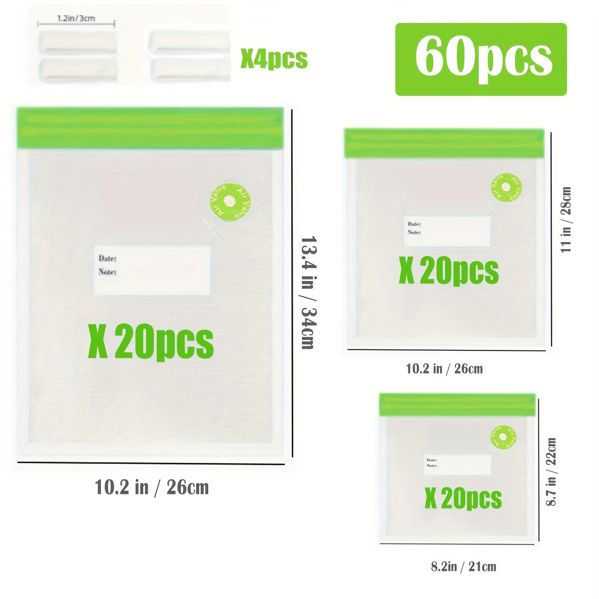 Набор из 64 многоразовых вакуумных пакетов для хранения продуктов без BPA, герметичные, герметичные, с зажимами