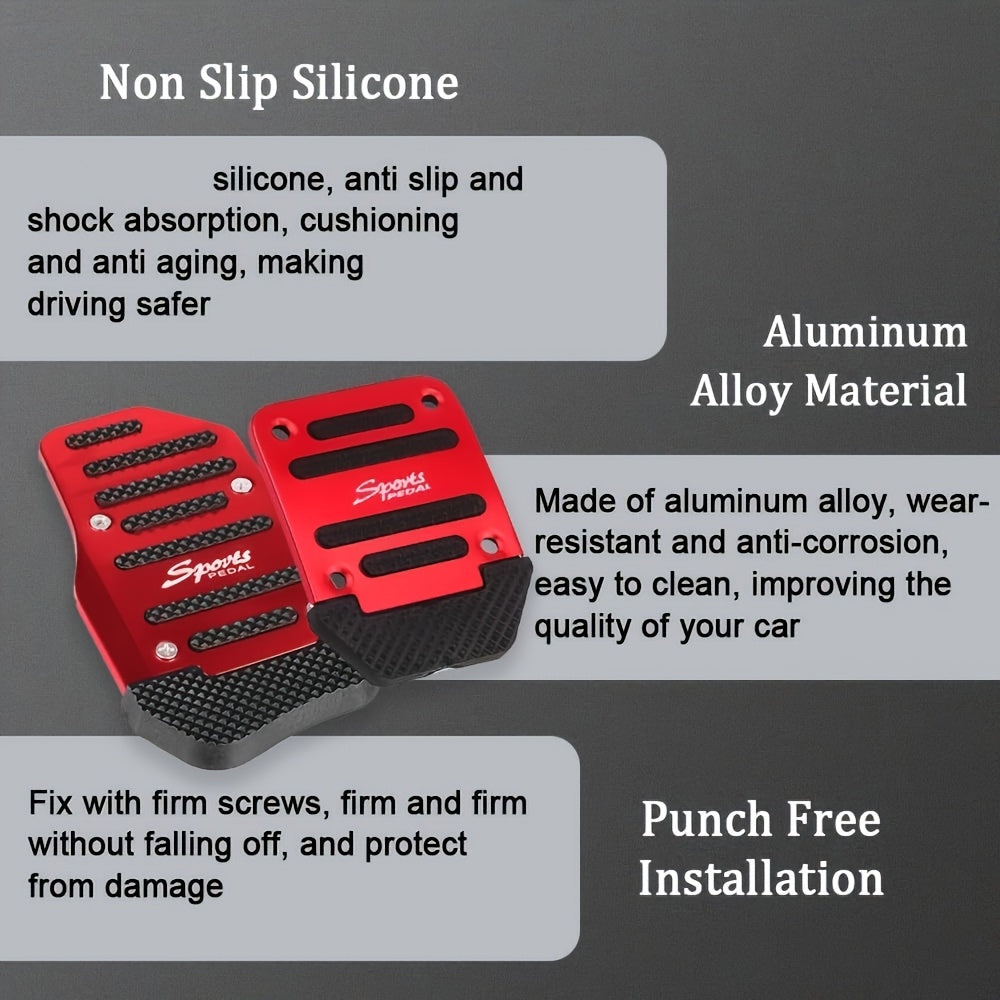 Universal alyuminiy avtomobil pedali qoplamasi to'plami 3 ta paket, sirpanmaydigan tormoz, gaz oyoq padlari