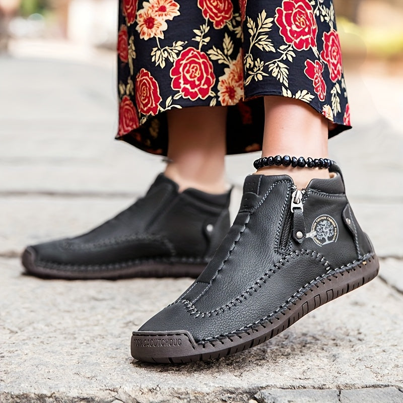 Women's Slip-On Loafers Faux Leather All-Season Zipper Comfort Rubber Sole