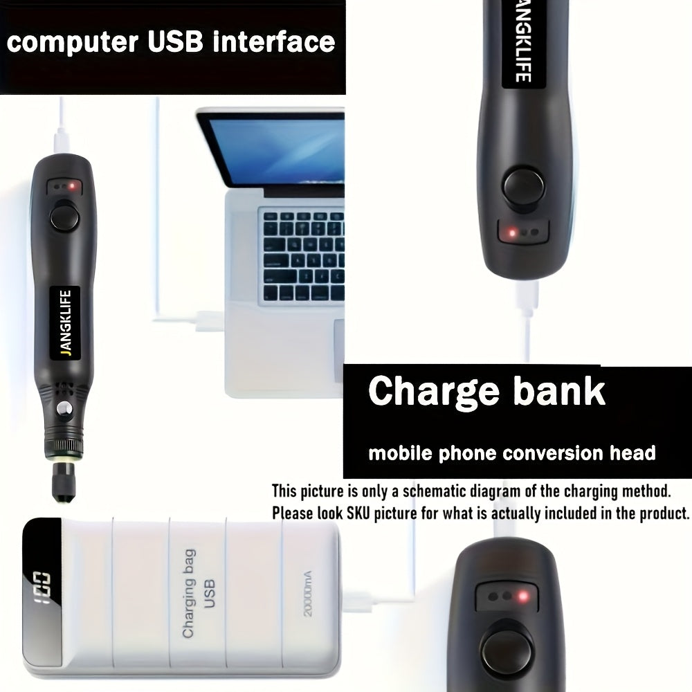 Juego de 36 piezas de herramientas rotativas con multiherramienta de 3 velocidades, carga USB para manualidades y bricolaje