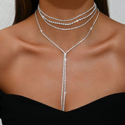 Collar de borlas con pedrería en blanco y negro para bodas de novia, joyería de múltiples capas