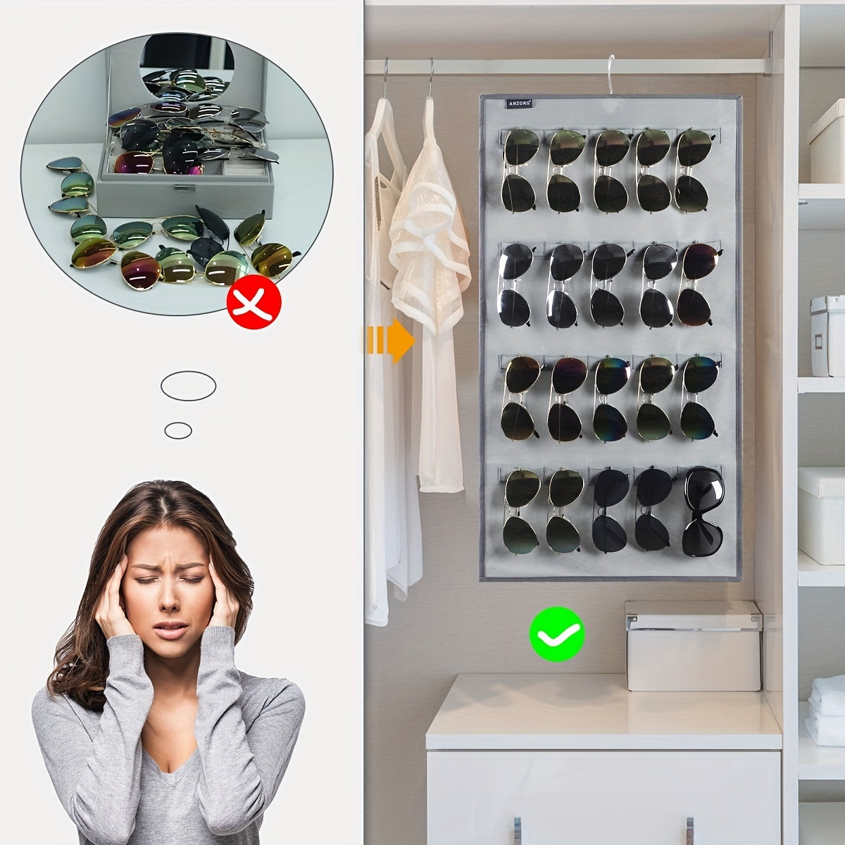 Настенный органайзер для солнцезащитных очков с 40 слотами для двустороннего подвешивания, стойка для хранения очков, держатель для очков и витрина для eyewear