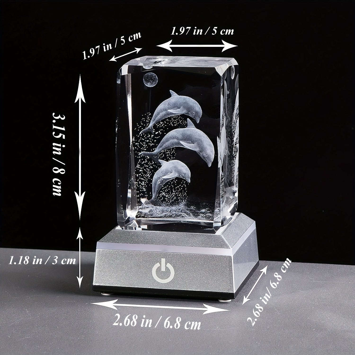 Luz nocturna de delfín grabada en láser 3D con base LED de cambio de color, regalo para mujeres