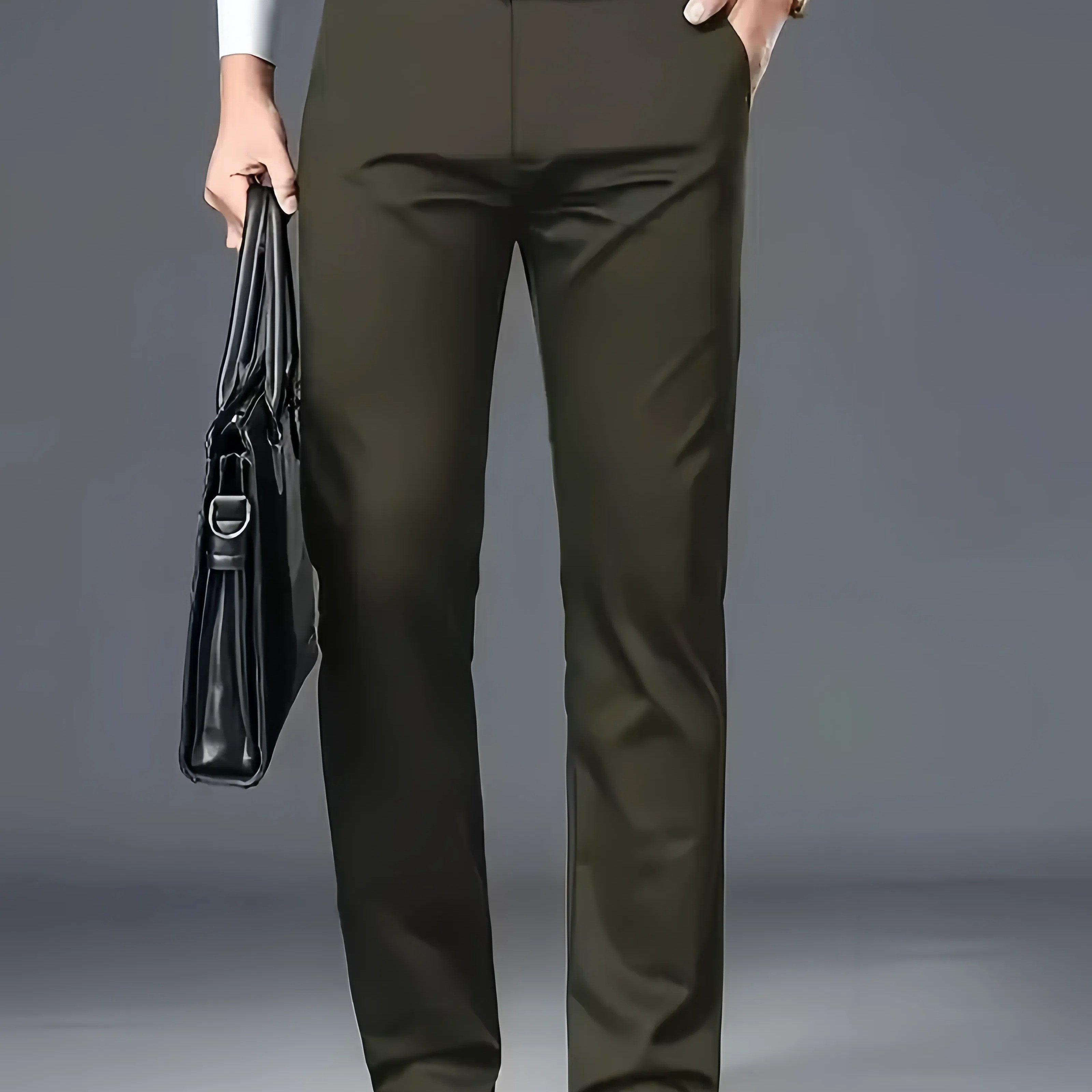 Pantalones de vestir sólidos para hombre, ligeros, de corte regular, con dobladillo, para todas las estaciones, casual de negocios