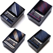 Men's Gift Box Set with Tie, Pocket Square, Cufflinks and Tie Clip for Weddings
