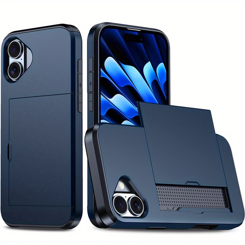 Hard Phone Case with Card Slot for iPhone 14-16 Pro Max