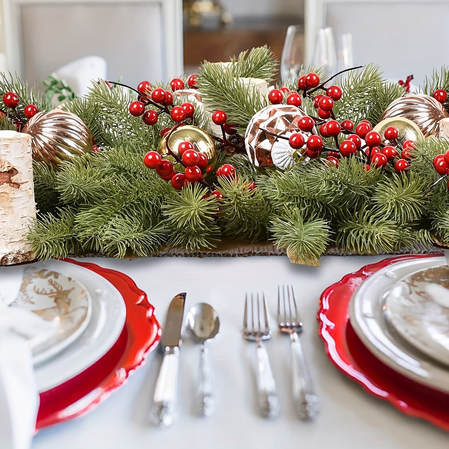 Artificial Green Christmas Pine Garland 179.83 cm for Fireplace Mantel and Table Decor