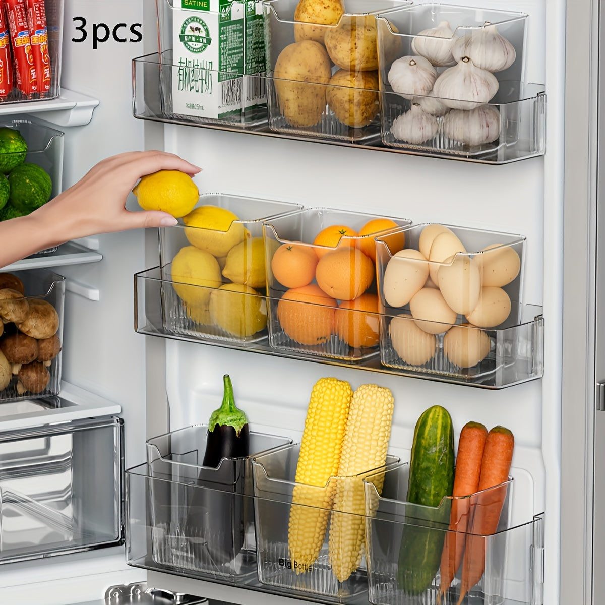 3 ta BPA-free saqlash qutisi to'plami - oshxona joyini zamonaviy shaffof qutilar bilan oziq-ovqatni tartibga solish uchun tashkil eting, muzlatgich, shkaflar va ish stolida qulay tutqichlar bilan.