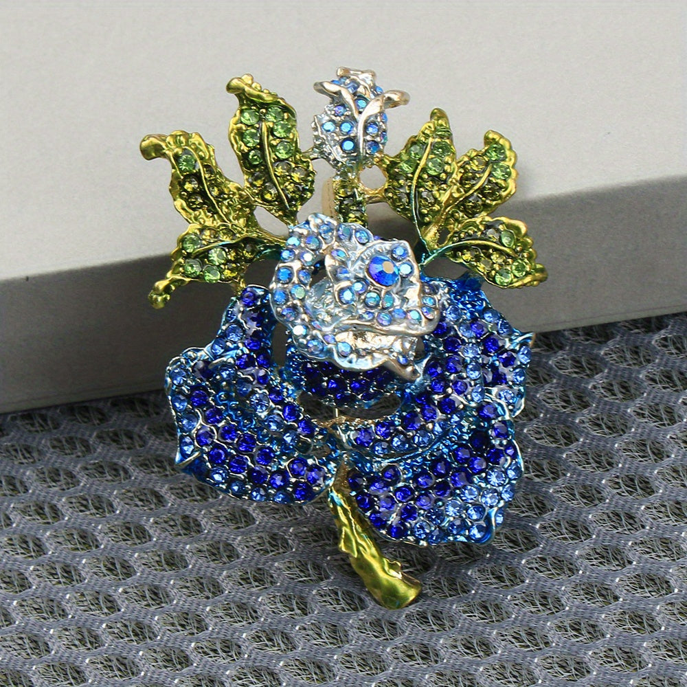 Vintage Enamel Pin for Women Rose Flower Rhinestones Elegant Jewelry for Parties and Occasions