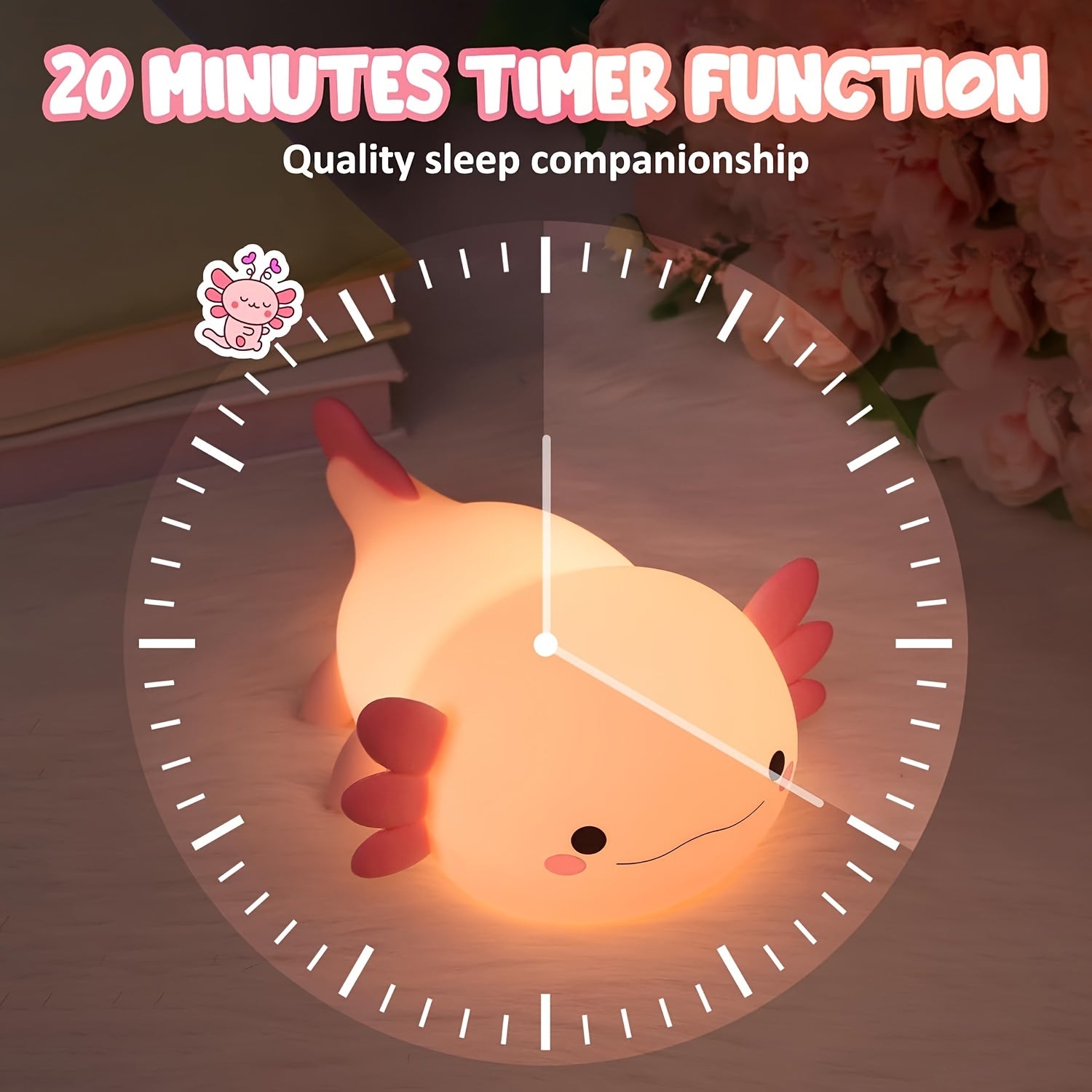 Axolotl Night Light for Kids Touch Control Dimming Timer USB Rechargeable Silicone Lamp for Bedroom