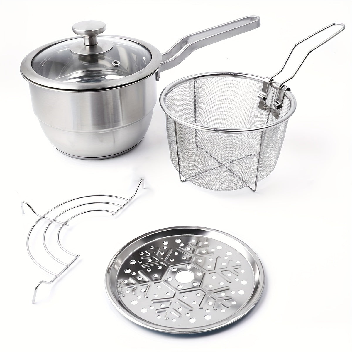 Set of 4 Stainless Steel Deep Frying Pans with Strainer Insert Cookware Set for Home Kitchen