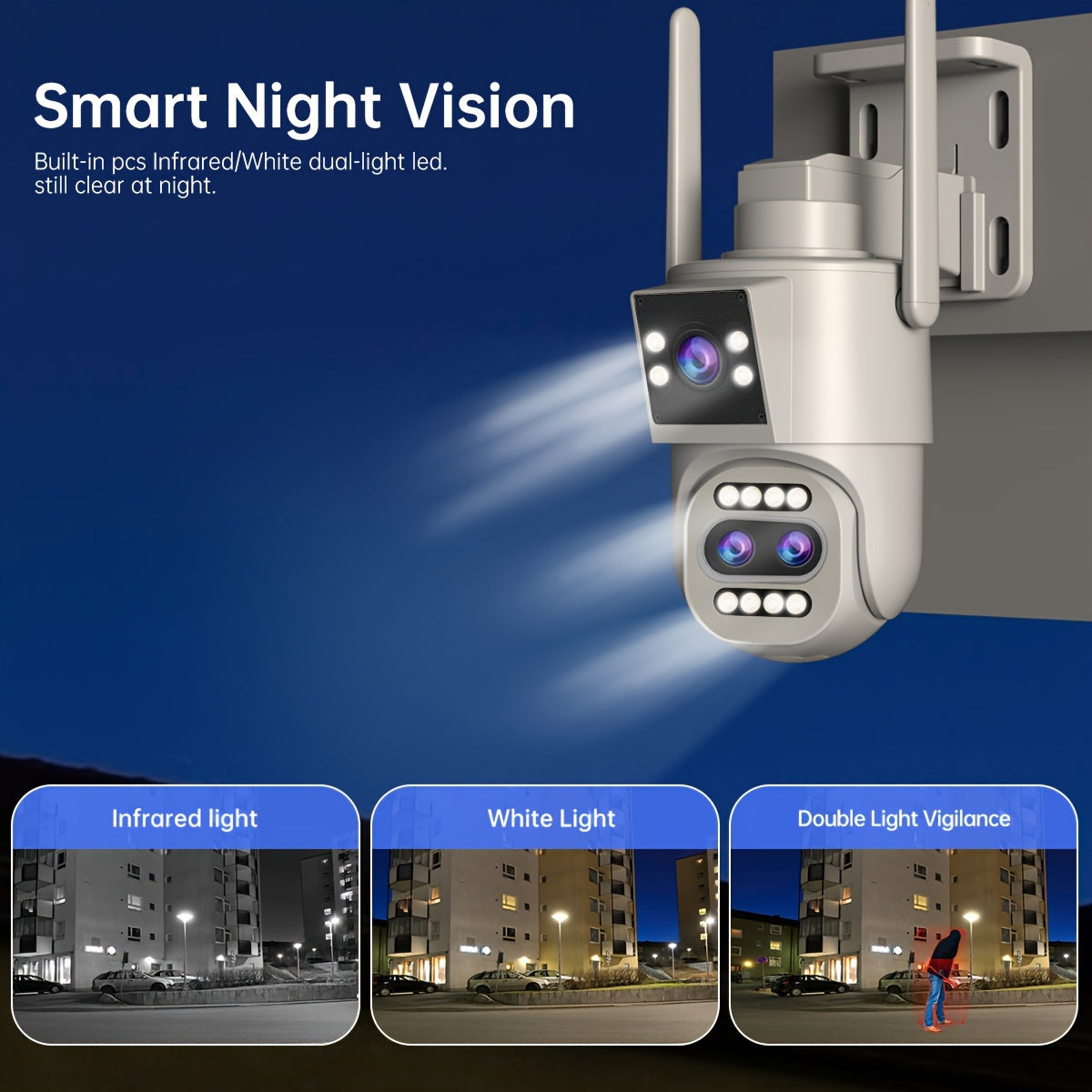 Cámara de seguridad WiFi Full HD con lente 3-PTZ con zoom óptico 10x, visión nocturna, audio bidireccional y detección de movimiento
