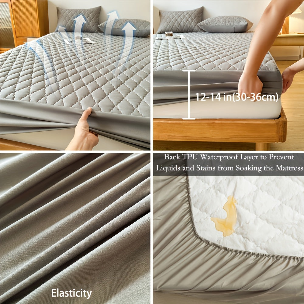 Waterproof Mattress Protector Breathable Dustproof Quilted Bed Cover in White Dark Blue Green Gray