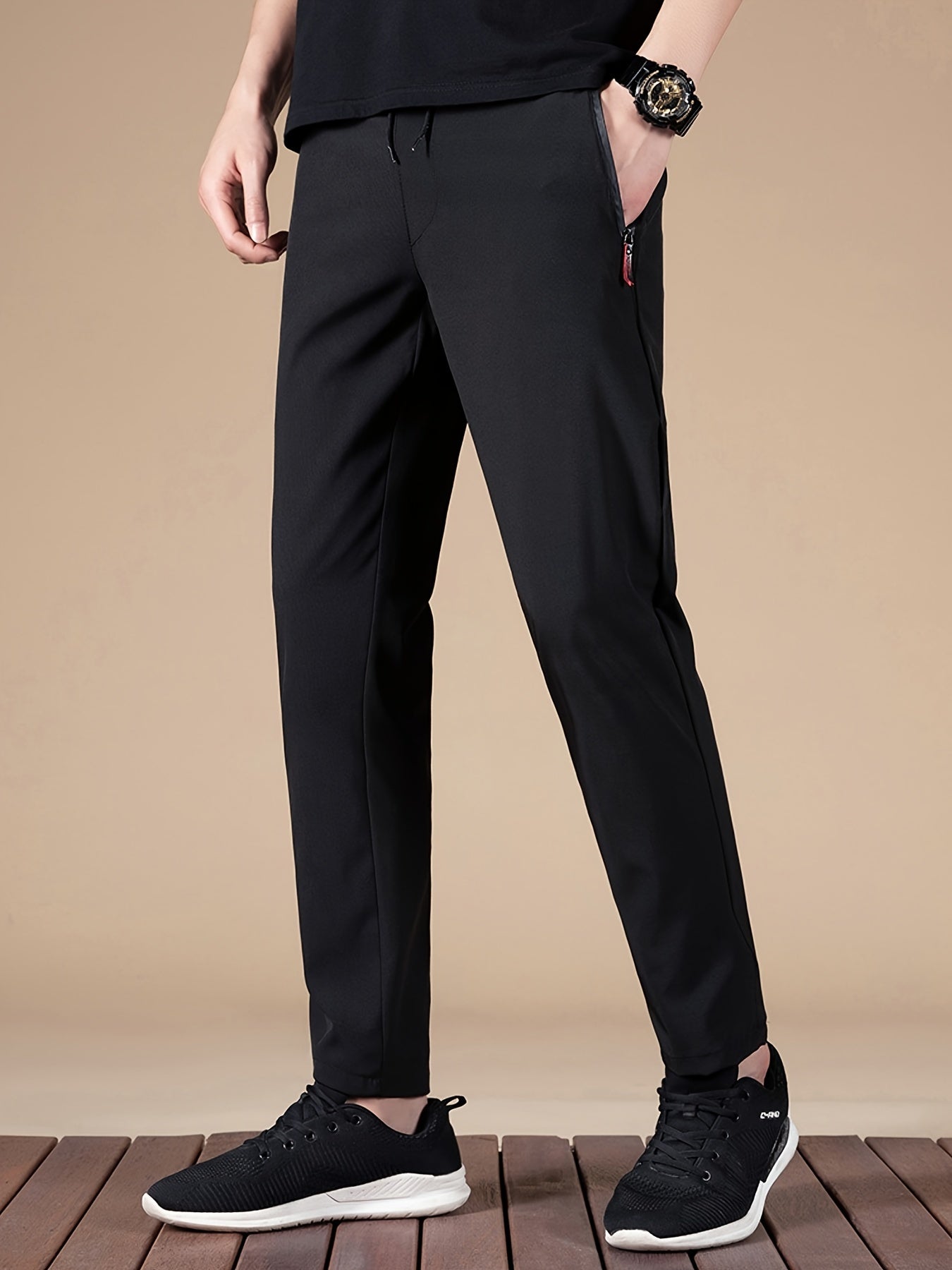 Men's Summer Casual Jogger Pants with Zipper Pocket Polyester Regular Fit