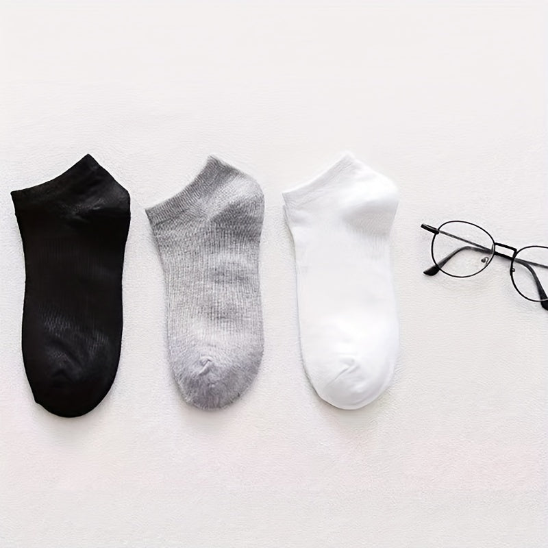 Men's Summer Invisible Boat Socks 10 Pairs Moisture-Wicking Odor-Resistant Thin Sports Black White Gray