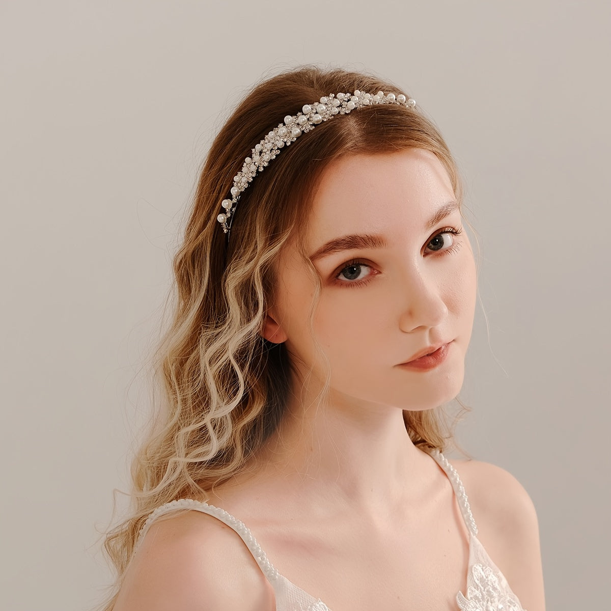 Faux Pearl and Rhinestone Hairband for Weddings Parties and Cosplay