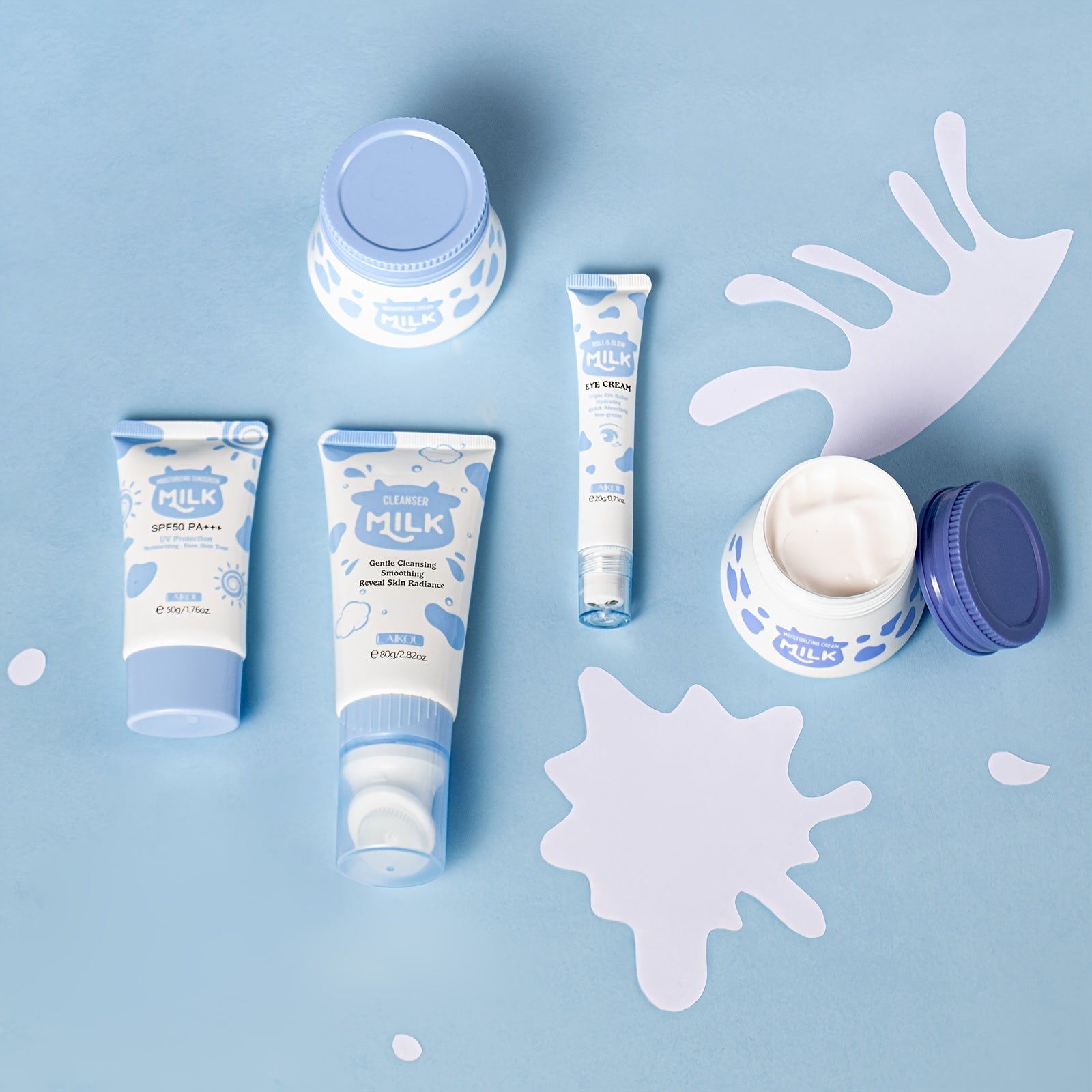 Milk-Infused Skincare Set for All Skin Types with Cleanser, Eye Cream, and Face Cream