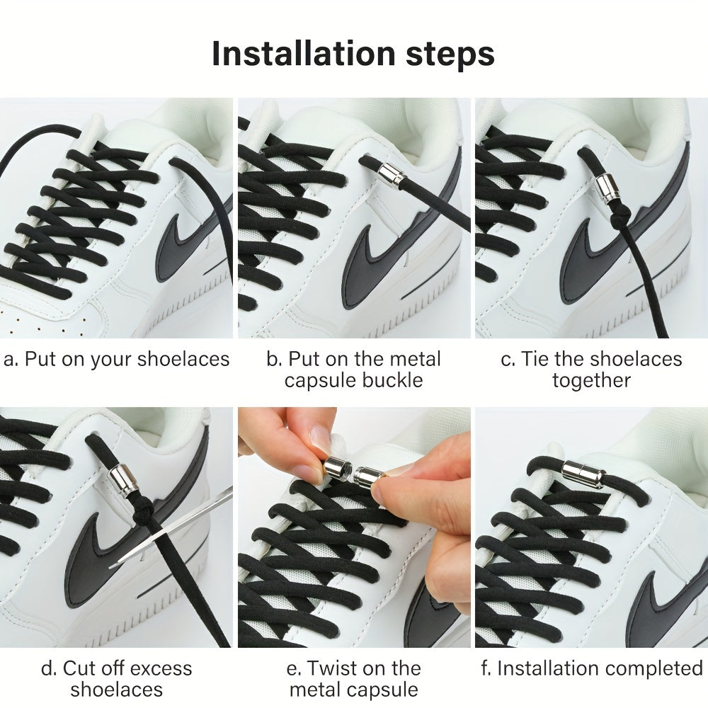 Unisex Elastic No-Tie Shoe Laces with Metal Buckle Quick Fasten Solid Color