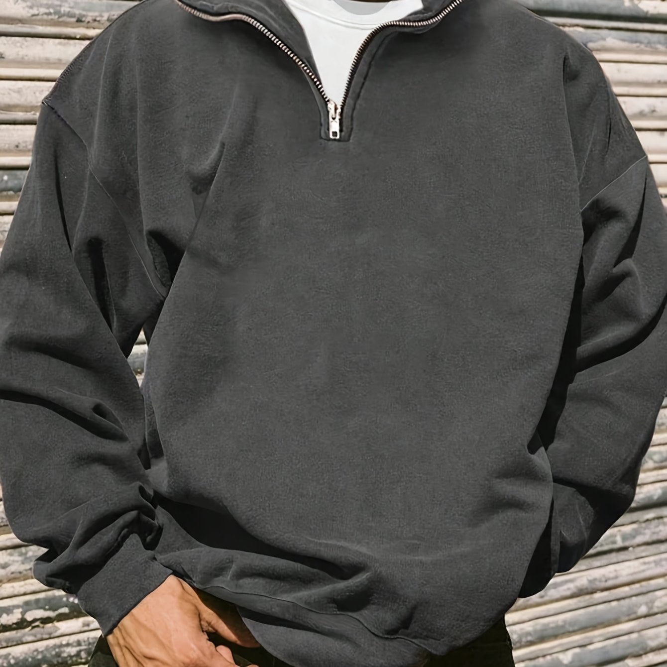 Men's Knitted Polyester Half-Open Cardigan with Long Sleeves and Lapel Collar