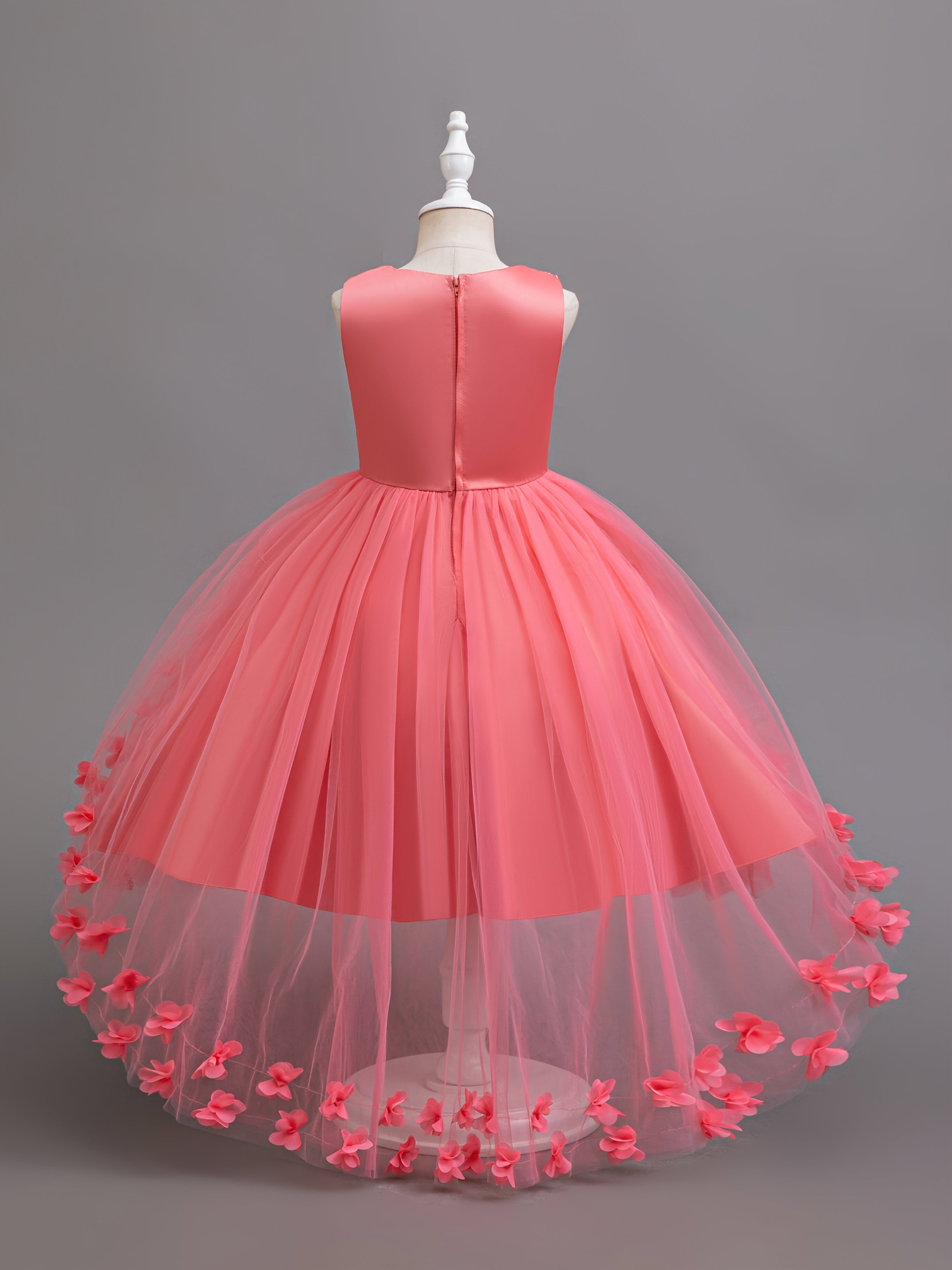 Girls Navy Blue Floral Princess Dress Sleeveless Midi Sequin Beaded Tulle for Special Occasions