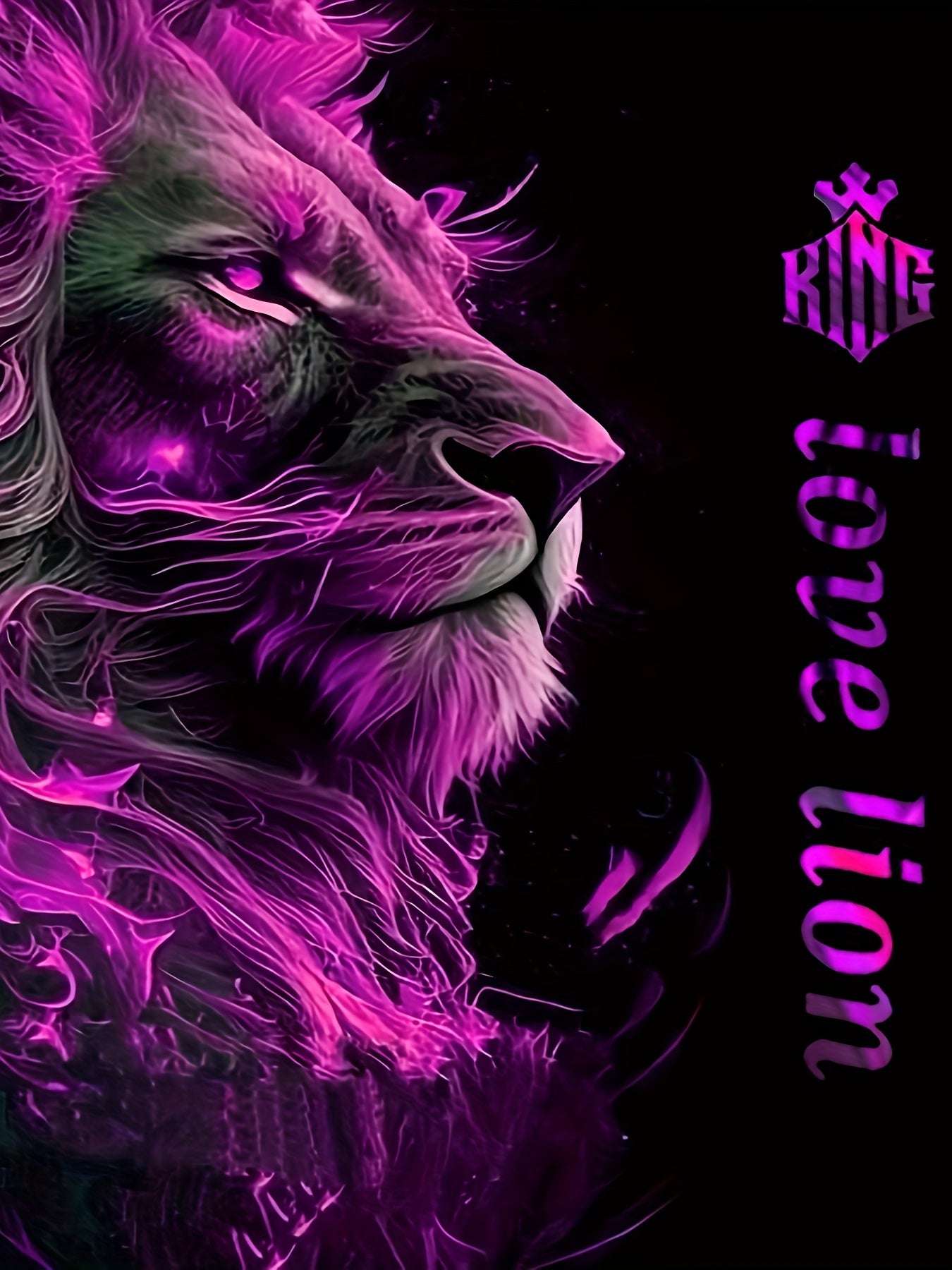 Plus Size Men's Hoodie and Sweatpants Set with Glow Lion Print for Fall Winter