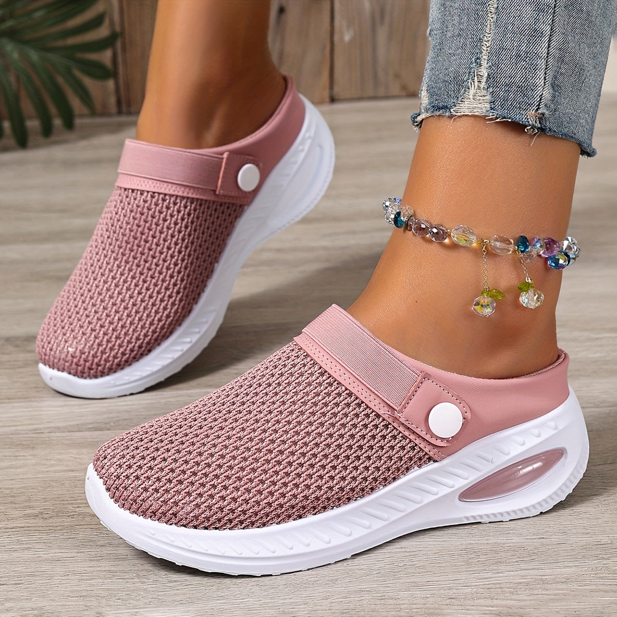 Women's Casual Breathable Slip-On Sports Slippers Wide Fit Solid Color