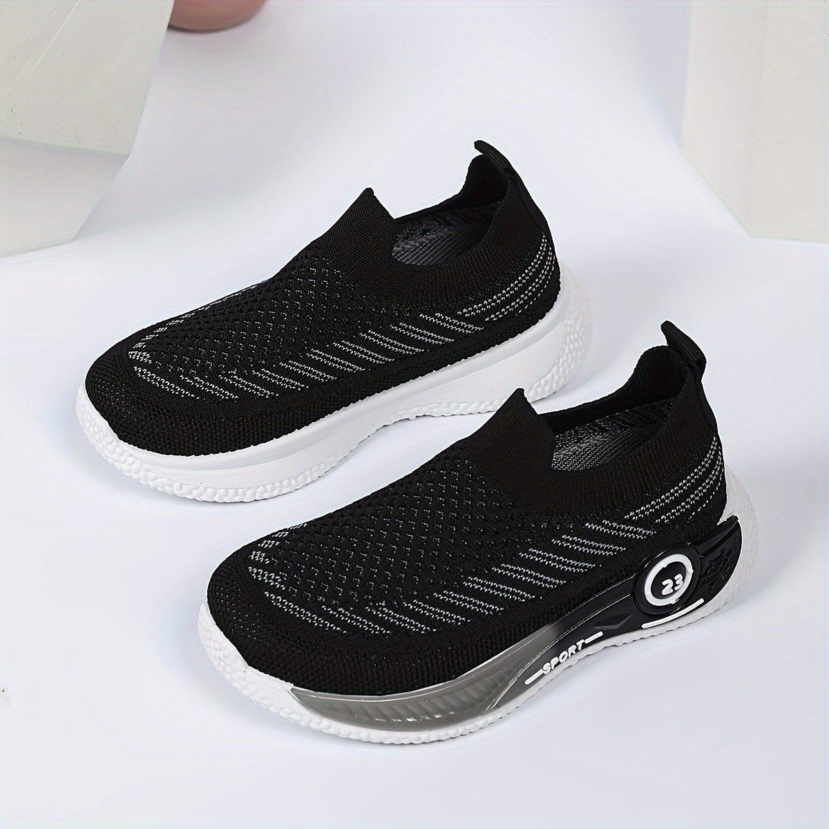 Kids' Slip-On Sneakers Boys Girls Breathable Knit Geometric Hollow Casual Athletic Shoes