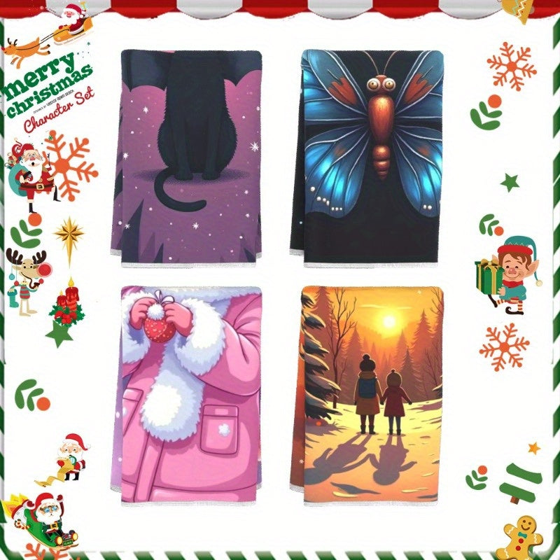 Christmas Kitchen Decor Set of 4 Soft Fabric Wall Hangings 45.72x66.04 cm