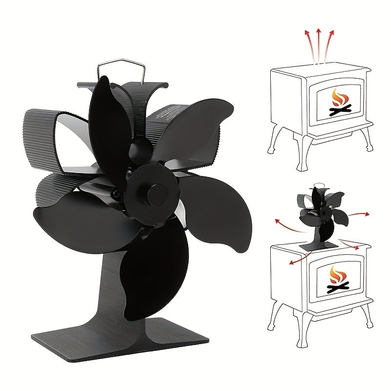 Wood Stove Fan Noiseless Fireplace Fan with 5 Heat-Driven Blades Heat-Resistant