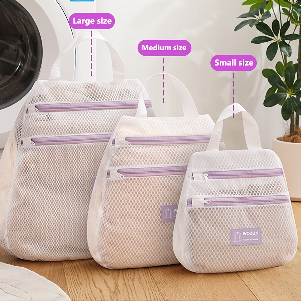Double Layer Polyester Laundry Bag with Zipper and Reinforced Handle for Travel and Organization