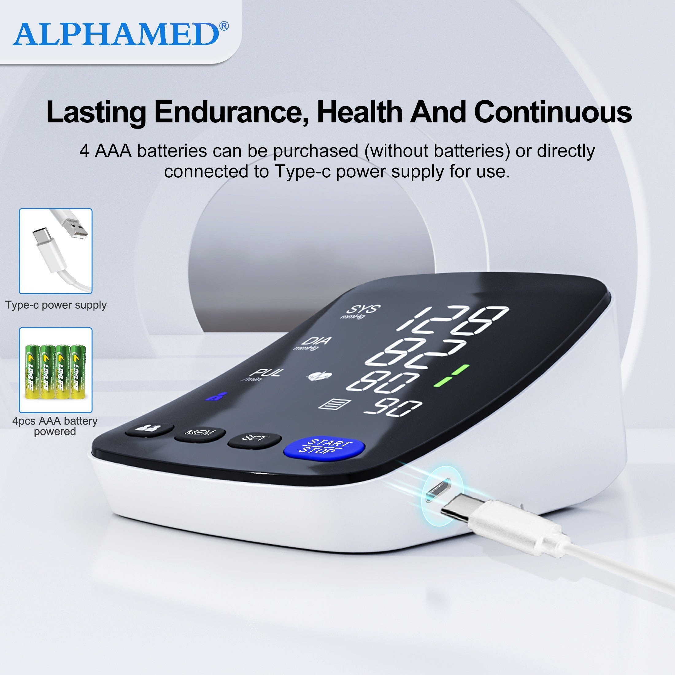 High-End LED Curved Screen Blood Pressure Monitor with Memory and Automatic Cuff