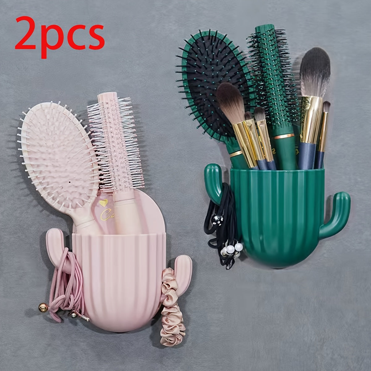 Pack of 2 Plastic Cactus Bathroom Shelves No-Drill Mounting for Makeup and Accessories