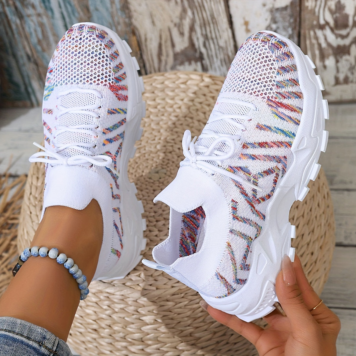 Women's Mesh Floral Running Shoes Breathable Lightweight Sneakers for Summer Casual